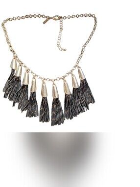 White House Black Market Black & Silver Tasseled Necklace Bohemian Tribal Edgy